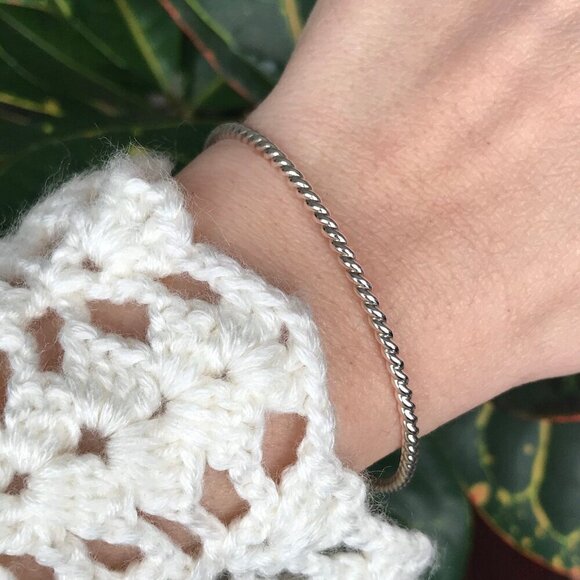 Tesoro Del Sol Jewelry - Sterling Silver Stackable Rope Twist Bangle Bracelet Thick Handmade Unisex